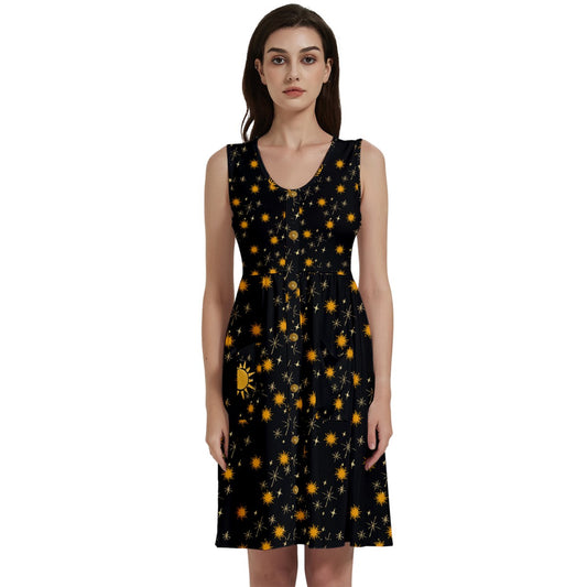 Black Whimsy Button Dress With Pocket