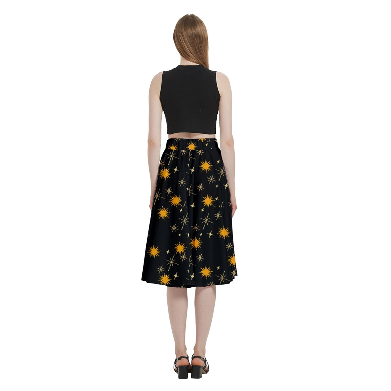 Black Whimsy Midi Skirt With Pocket