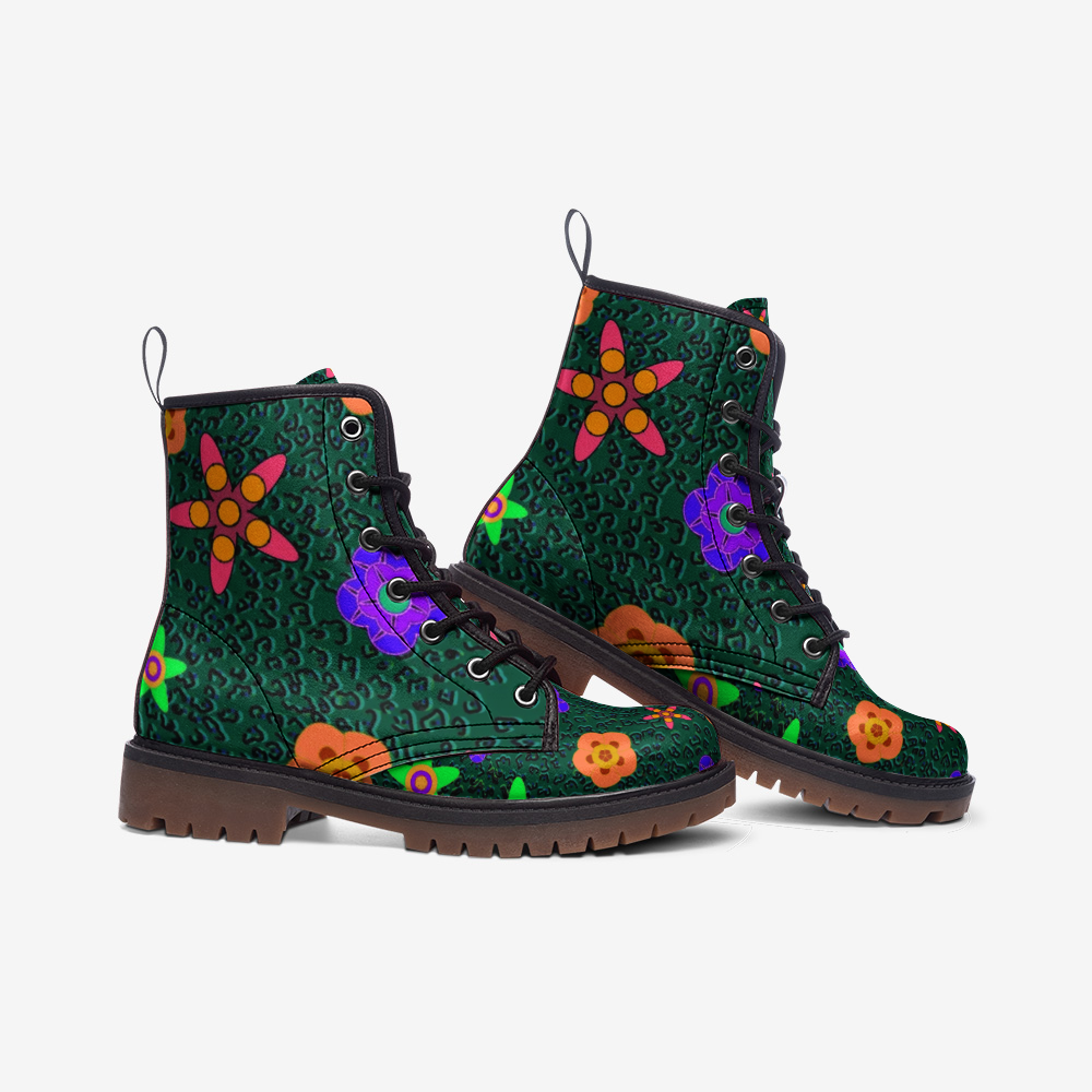 Cheeta Flower Print Leather Boots