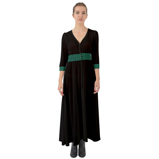 green cheeta Strap Button Up Boho Maxi Dress