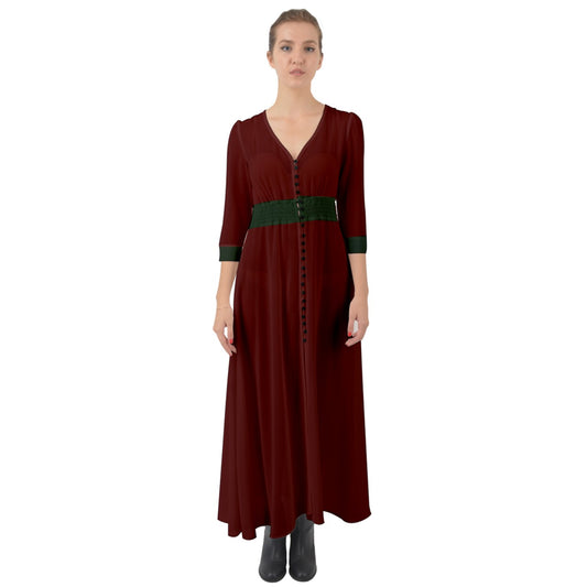 Green Strap Red Button Up Boho Maxi Dress