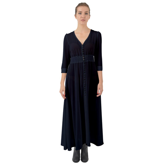 Navy Button Up Boho Maxi Dress