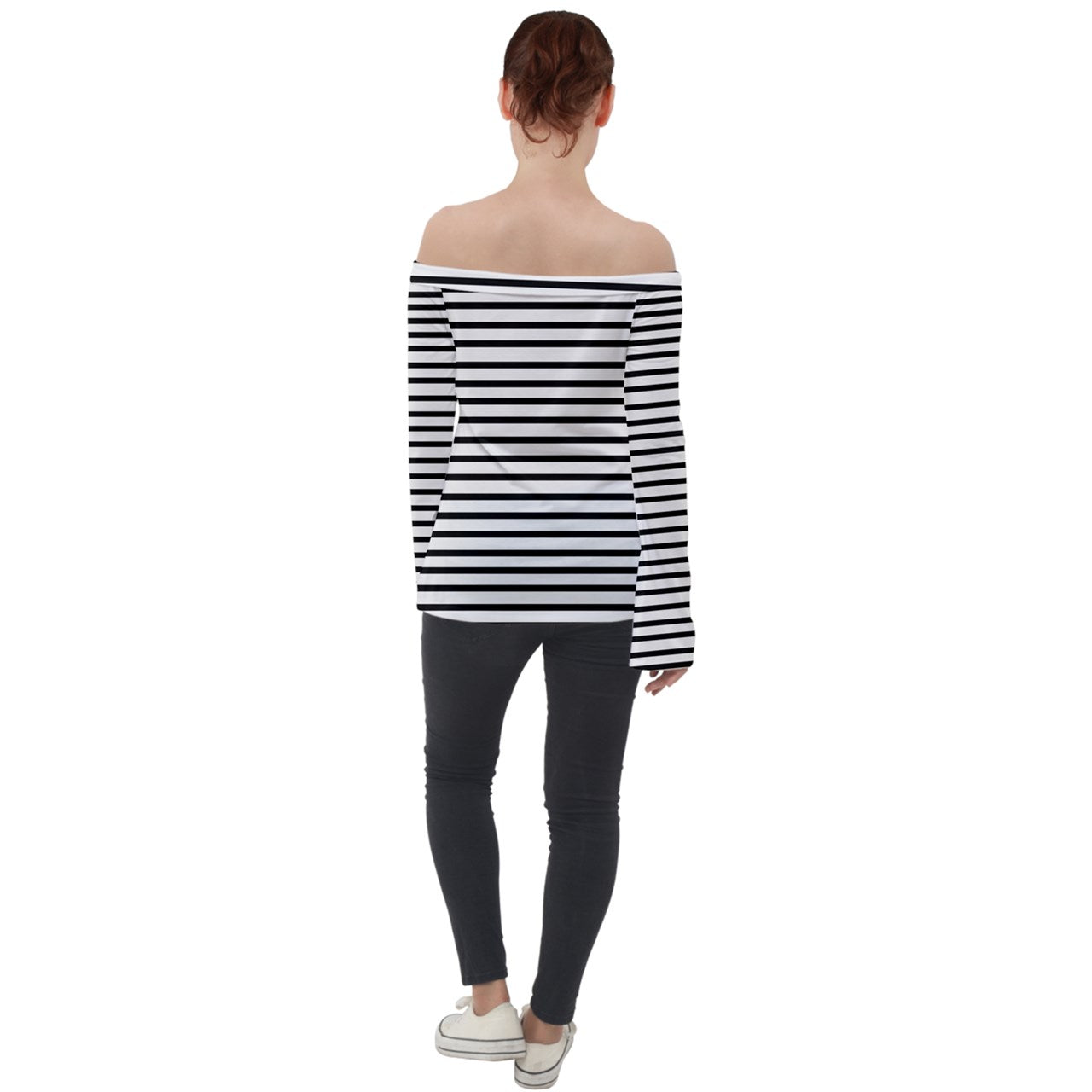 white stripes Off Shoulder Long Sleeve Top