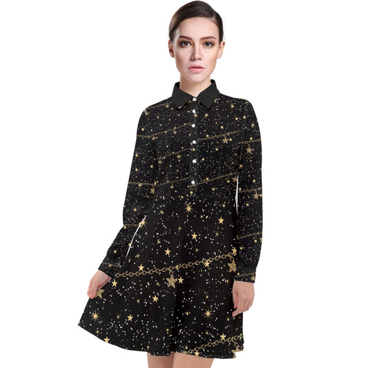chain of stars Long Sleeve Chiffon Shirt Dress