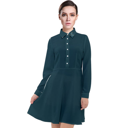 anchor collar Long Sleeve Chiffon Shirt Dress