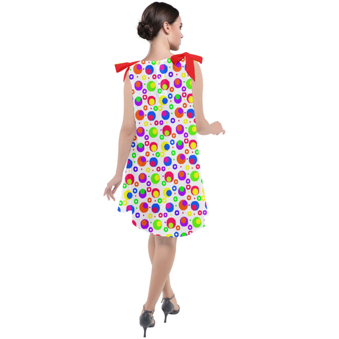 complex rainbow dot Tie Up Tunic Dress