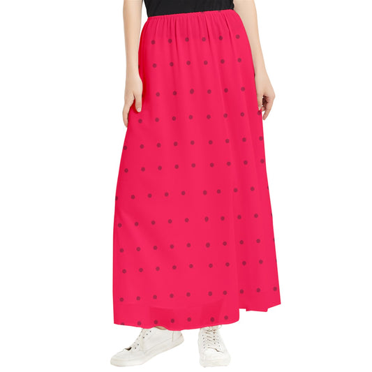 strawberries red dot Maxi Chiffon Skirt