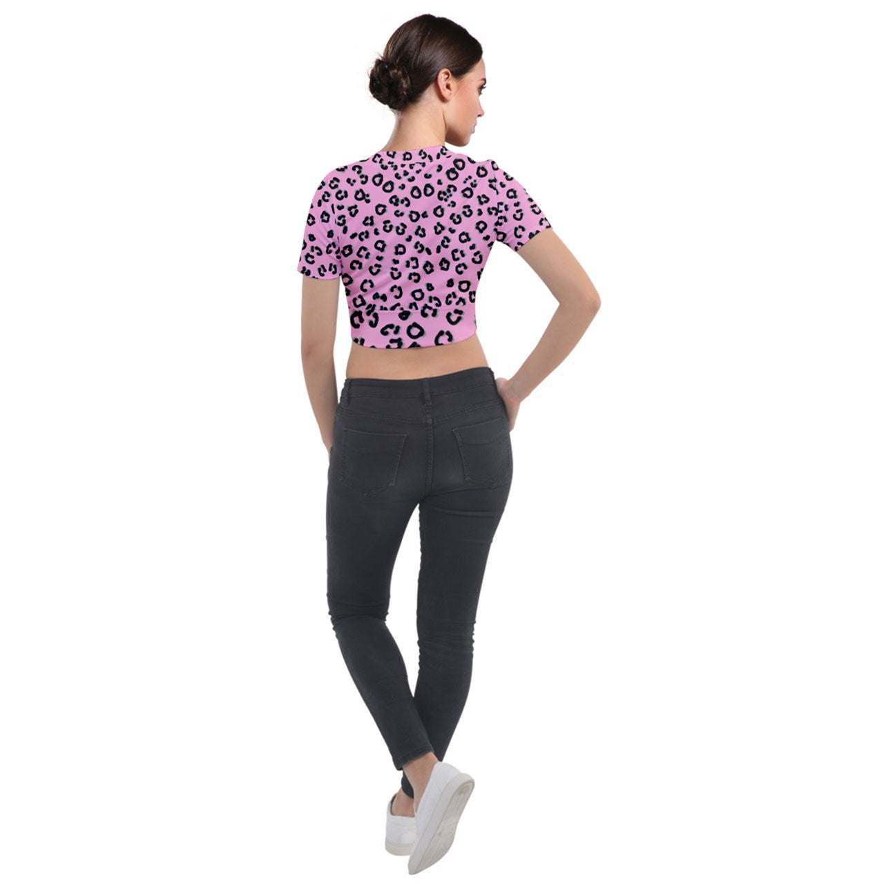 pink cheetah Short Sleeve Cropped Jacket