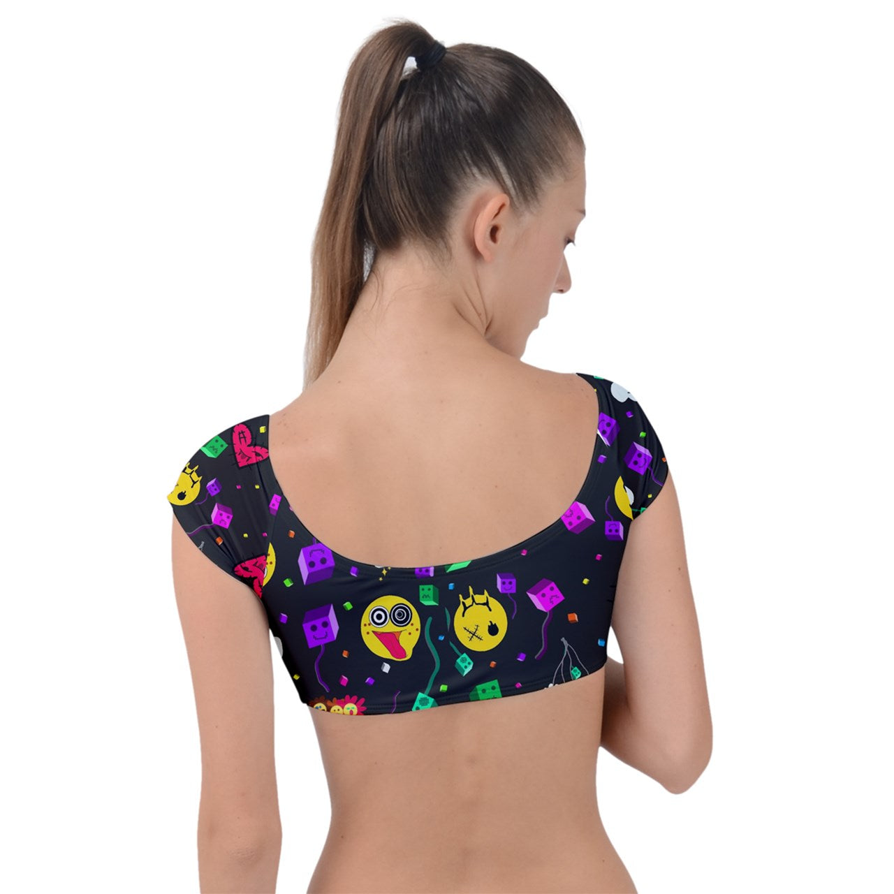 Smiley Balloons Cap Sleeve Ring Bikini Top