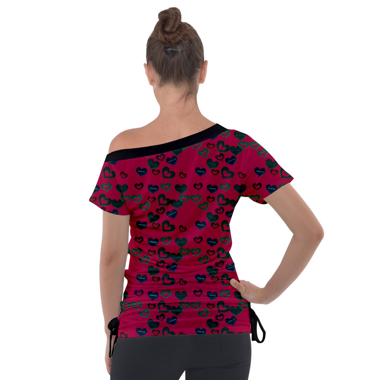 Candy Hearts Dark Off Shoulder Tie-Up Tee