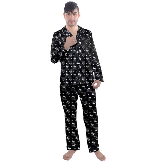palm and skull Long Sleeve Satin Pajamas Set