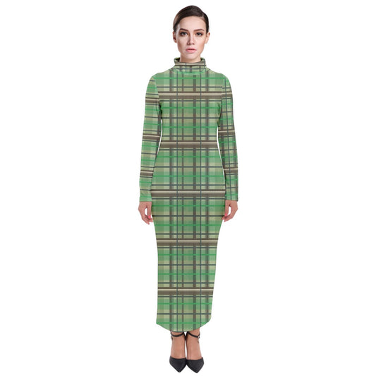 Green Academia Turtleneck Maxi Dress