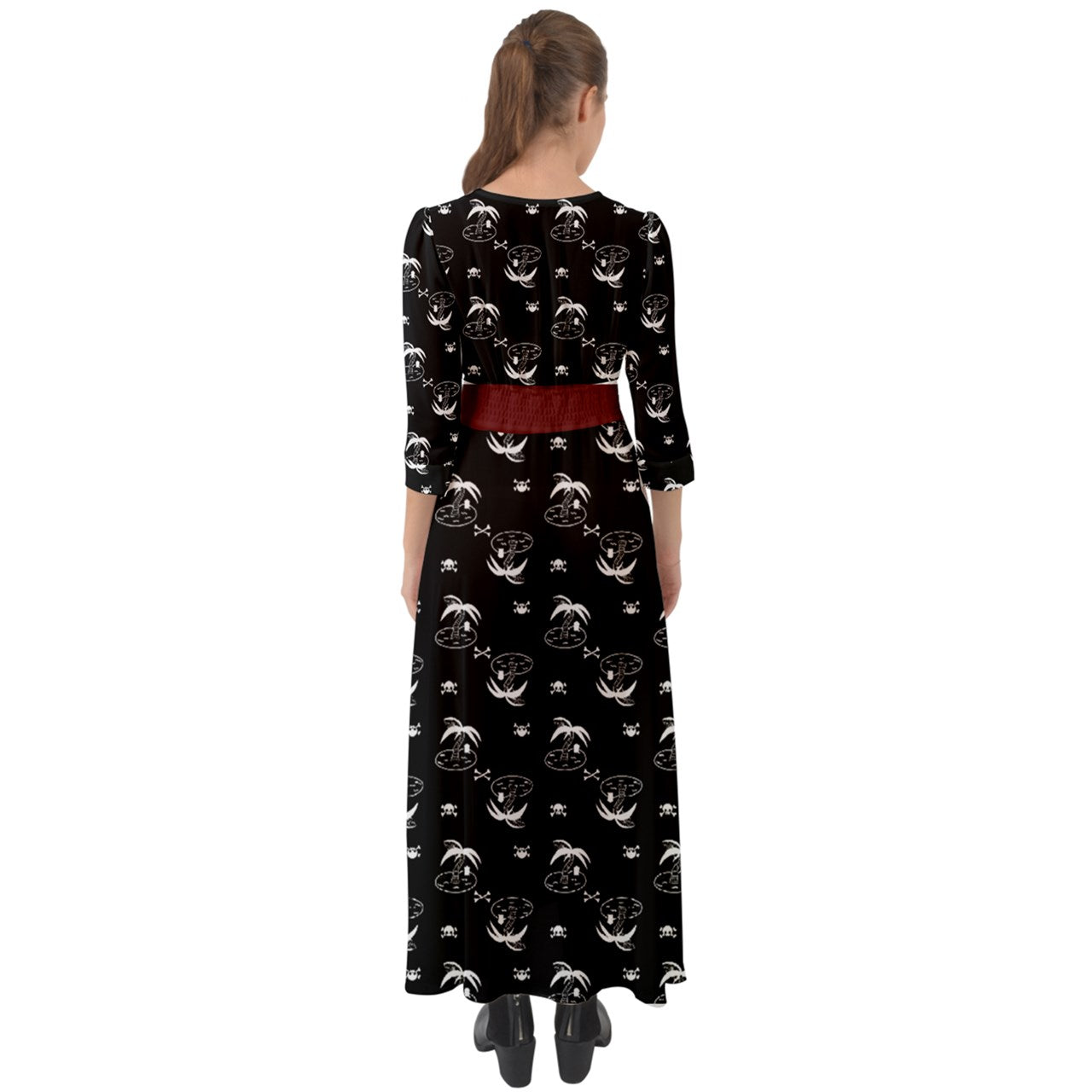 palm and skull Button Up Boho Maxi Dress