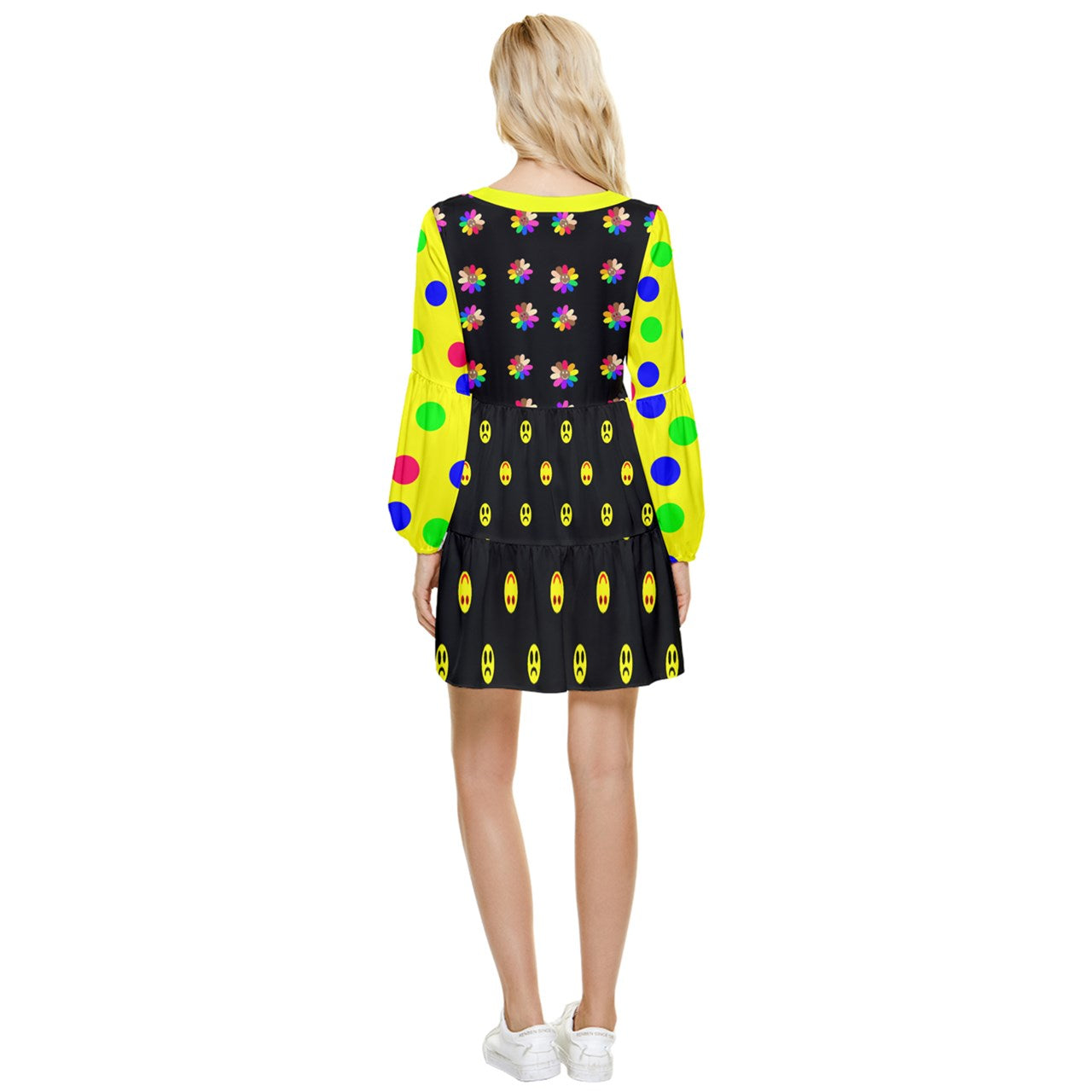 Twisted Smiley dark Tiered Long Sleeve Mini Dress