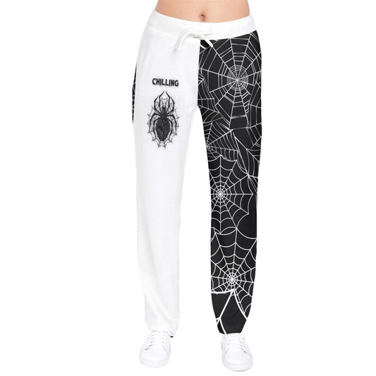 Black Web Chilling velvet Drawstring Pants