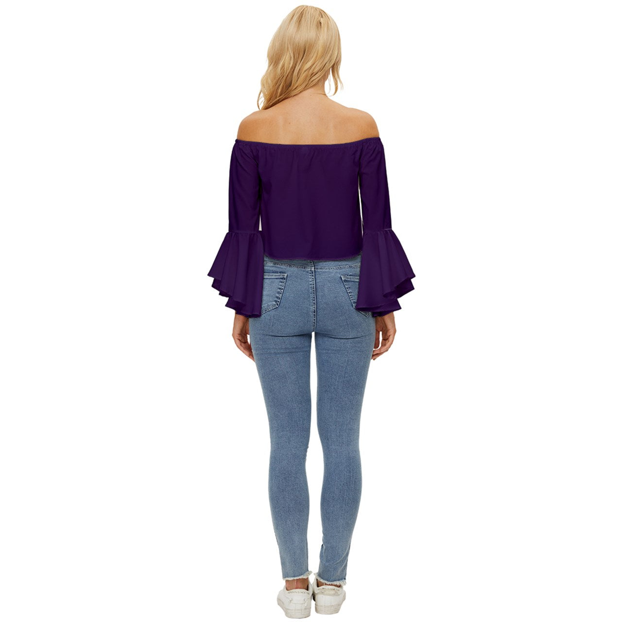 Reagency Off Shoulder Flutter Bell Sleeve Top