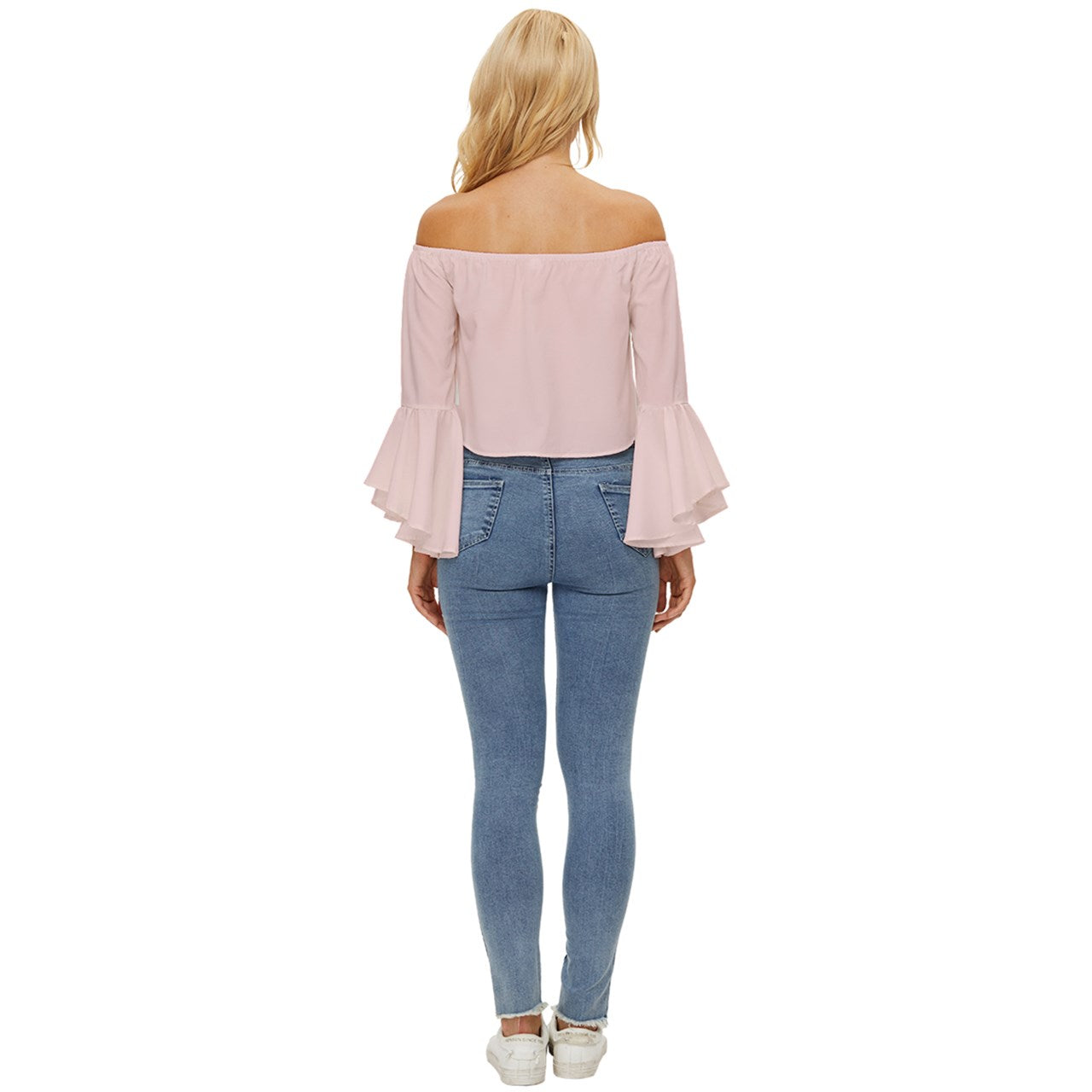 Blush Off Shoulder Flutter Bell Sleeve Top