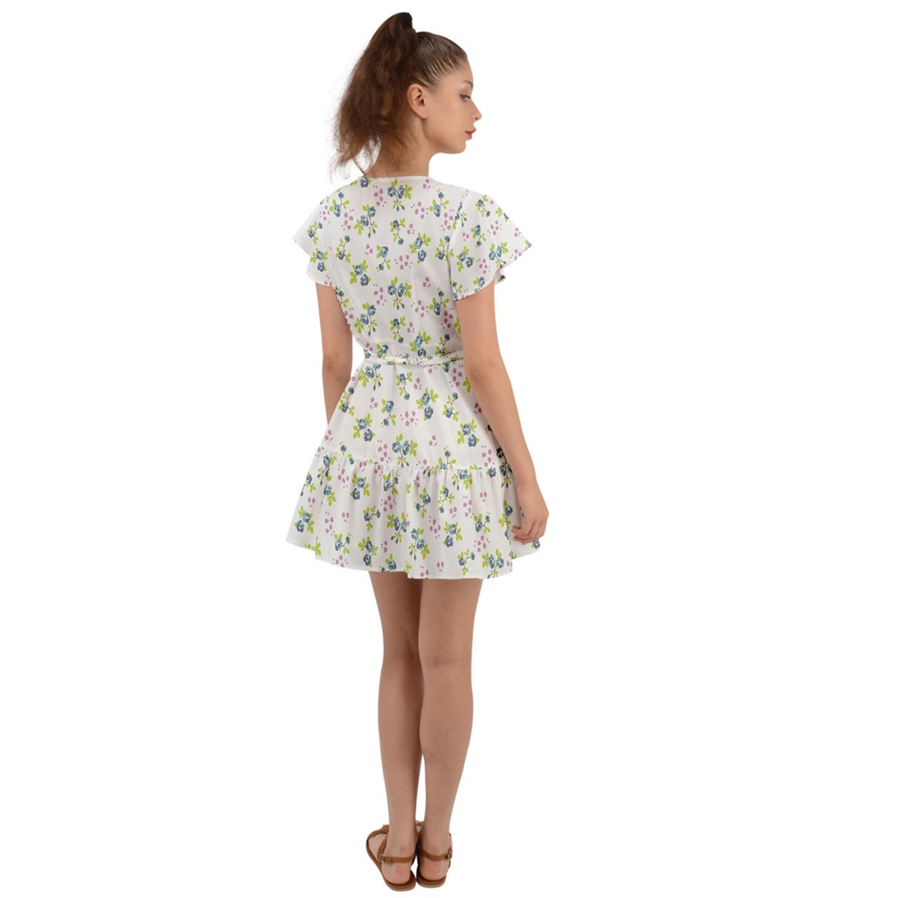 Powder Blue Bell Flutter Sleeve Wrap Dress