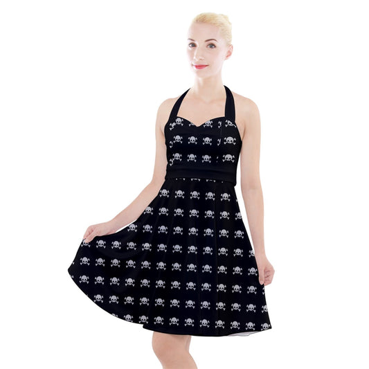 Simple Skulls Halter Party Swing Dress