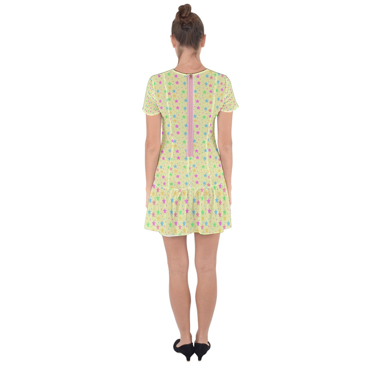 Soft Stars Drop Hem Mini Chiffon Dress