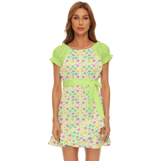 Soft Hearts Puff Sleeve Frill Dress