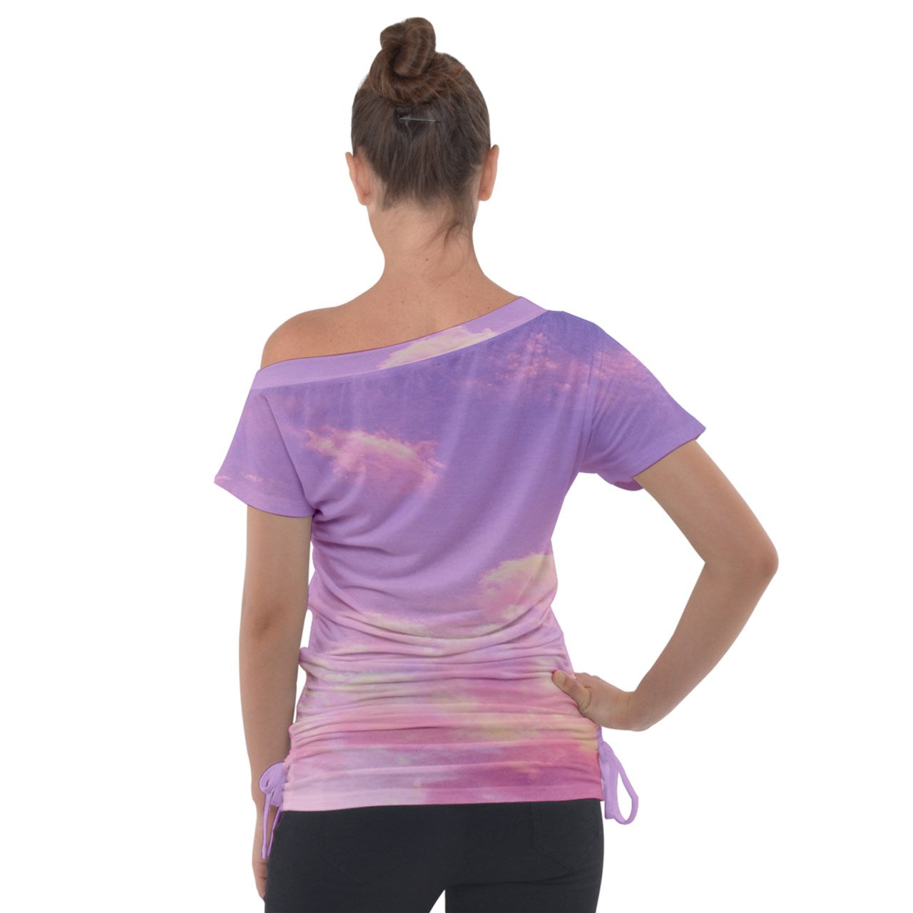 Windows Cloud Off Shoulder Tie-Up Tee