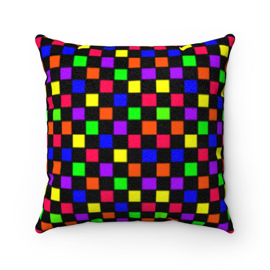 rainbow checker Faux Suede Square Pillow