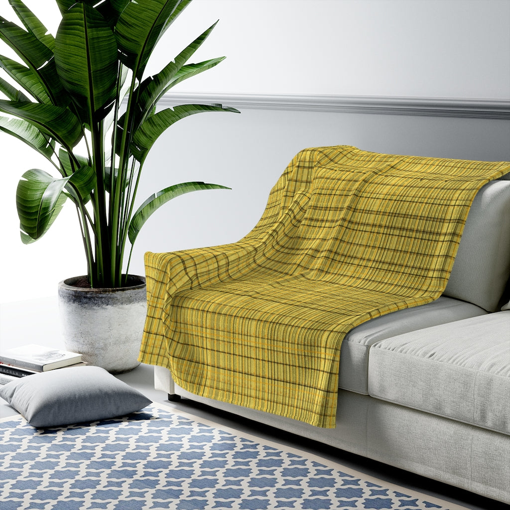 yellow y2k plaid Velveteen Plush Blanket