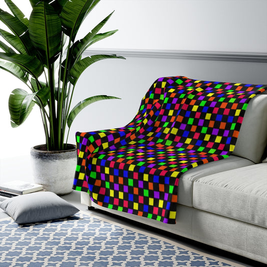 rainbow checker Velveteen Plush Blanket