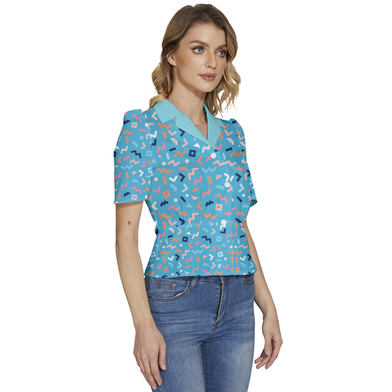 Aquatica Puffed Short Sleeve Button Up Jacket