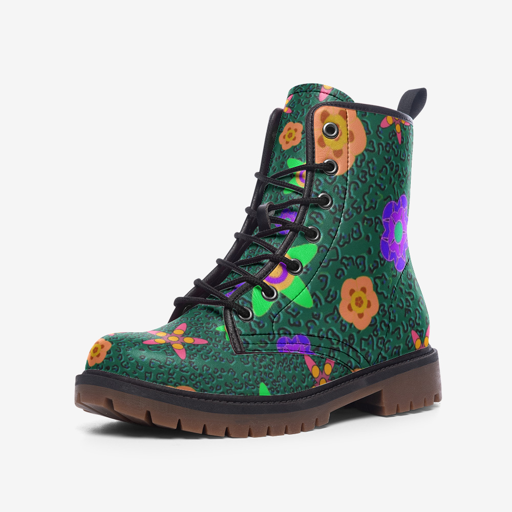 Cheeta Flower Print Leather Boots