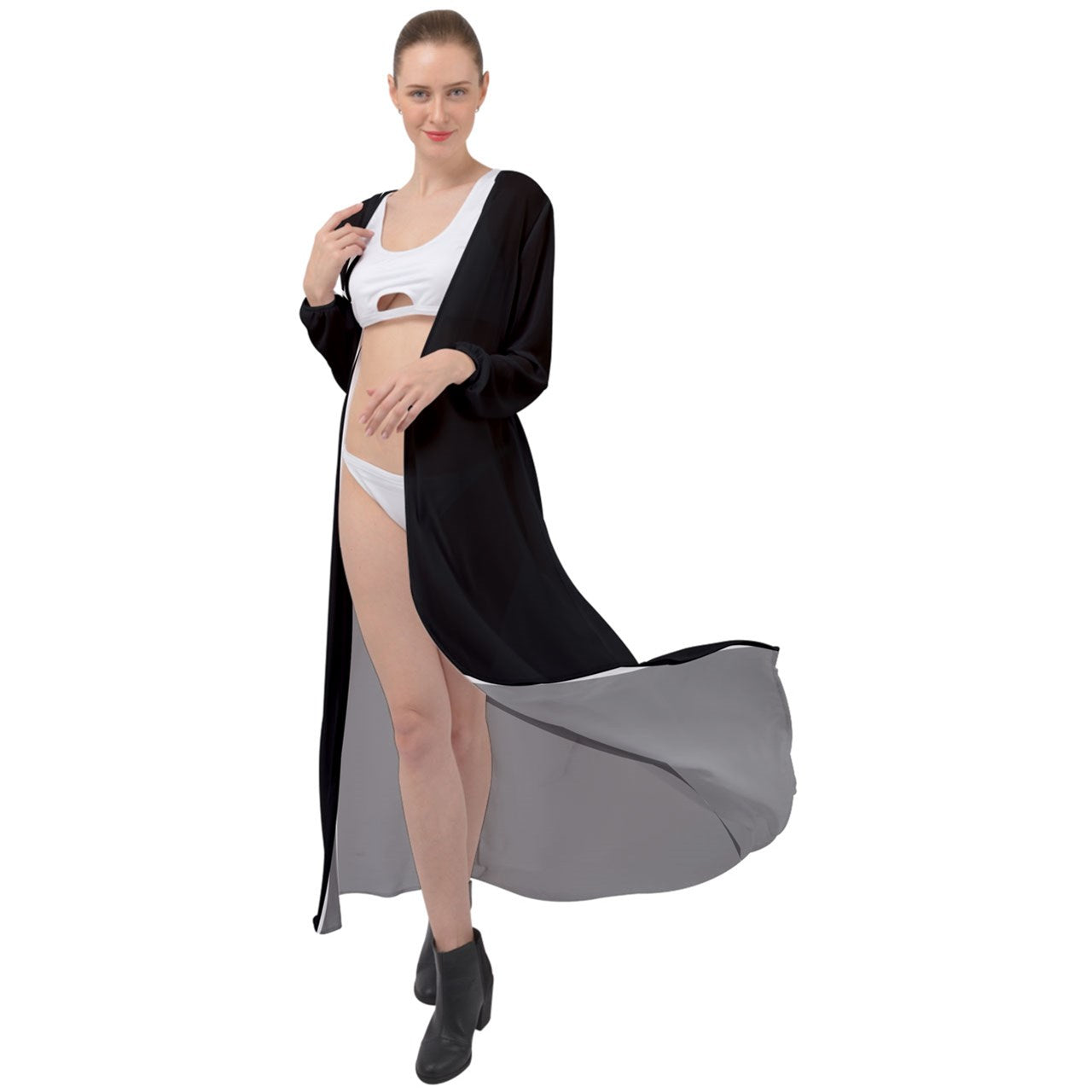 Black Maxi Chiffon Beach Robe