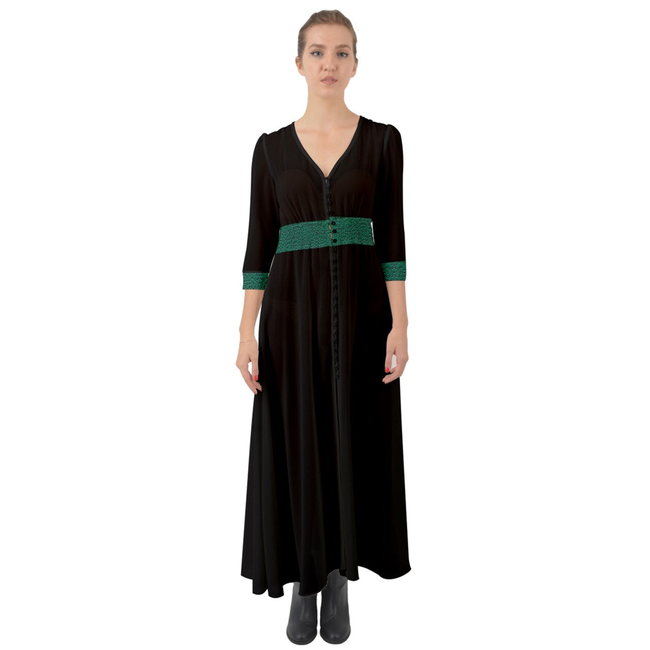 green cheeta Strap Button Up Boho Maxi Dress