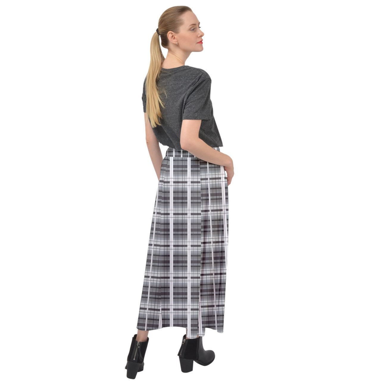 Grey Academia Velour Split Maxi Skirt