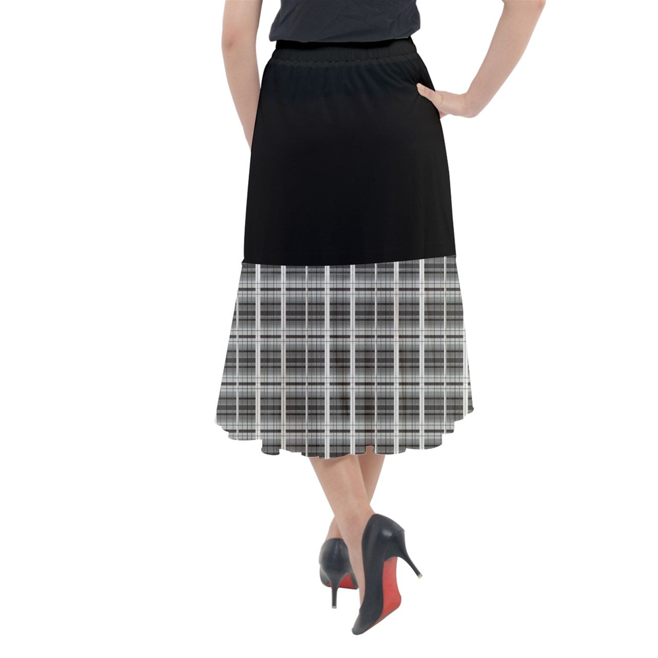grey academia partial plaid Midi Mermaid Skirt