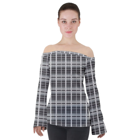 grey academia Off Shoulder Long Sleeve Top