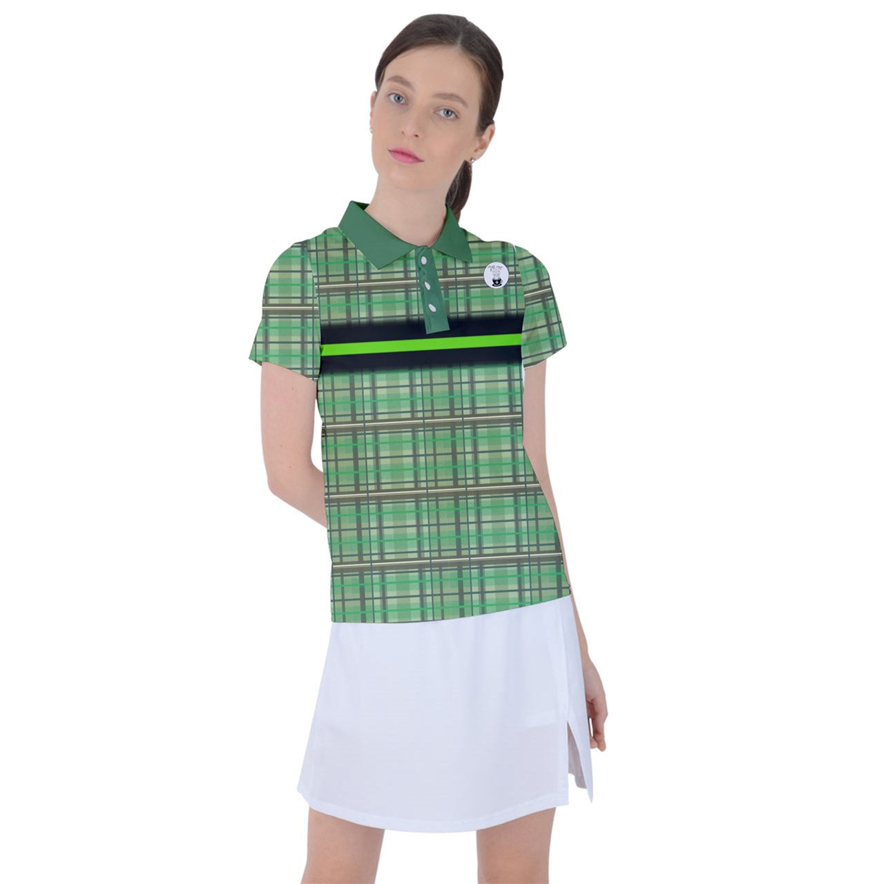 green academia Green Striped Polo Tee