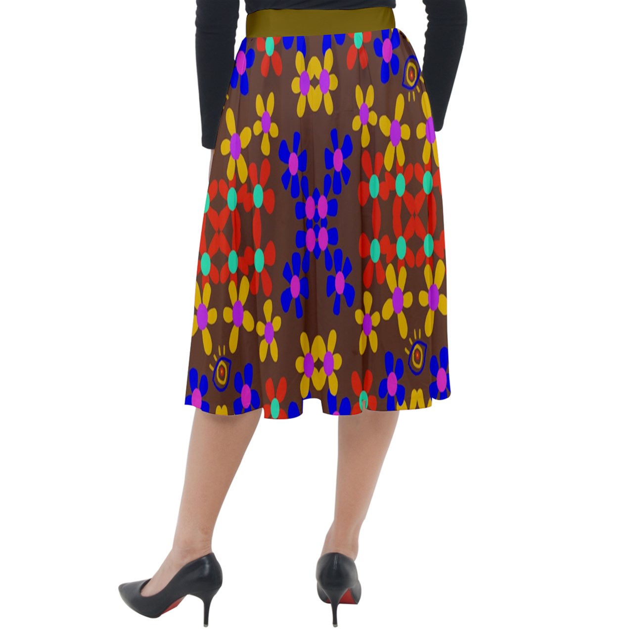 crayon flower Velour Midi Skirt