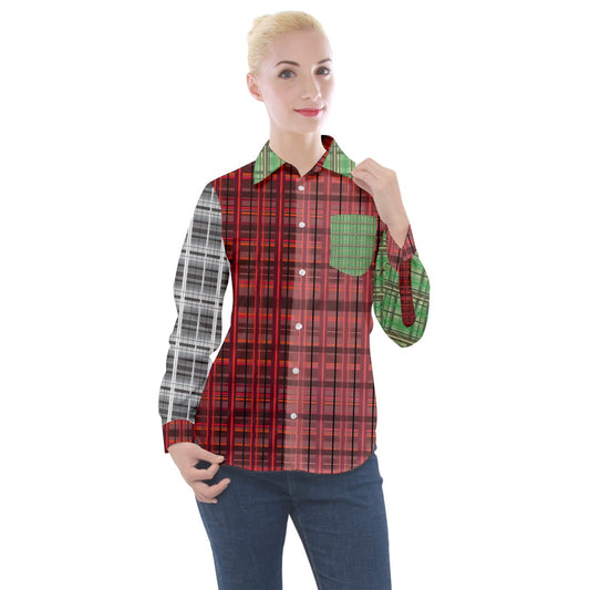 academia plaid colorblock Long Sleeve Pocket Shirt