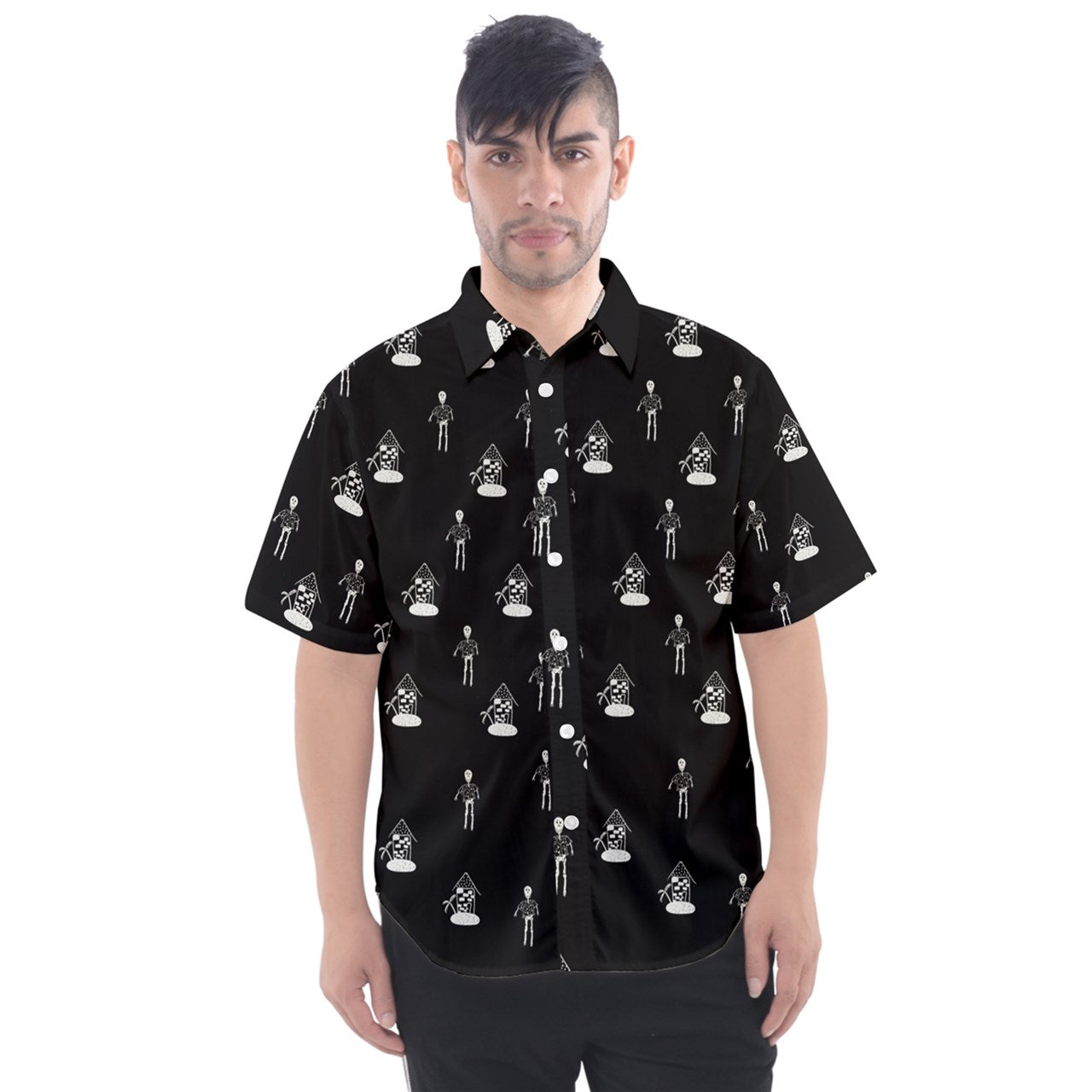 hawiian skeleton Short Sleeve Button Up