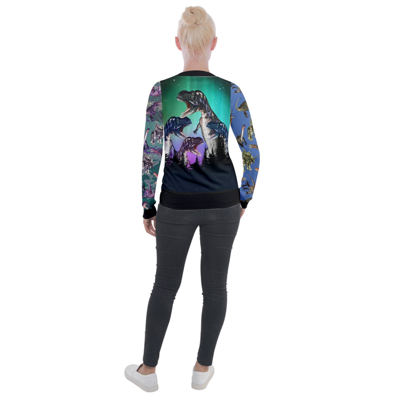 dinomight pattern block Velvet Zip Up Jacket