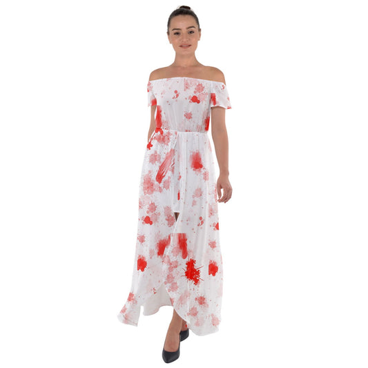 blood spatter Off Shoulder Open Front Chiffon Dress