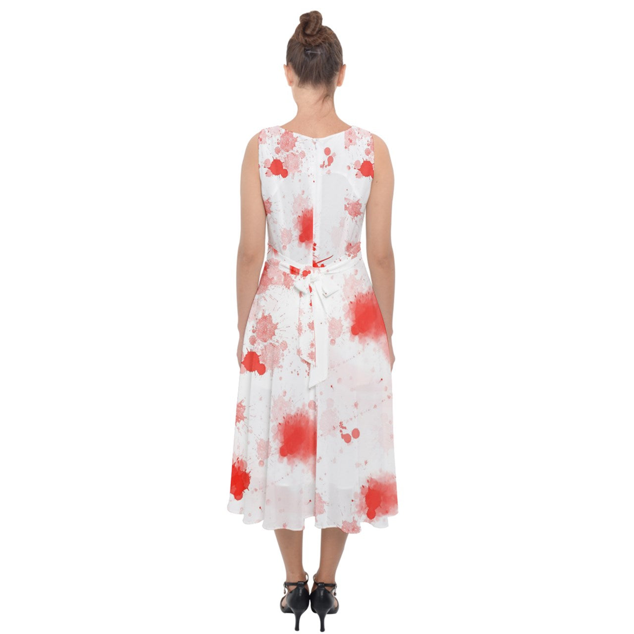 blood spatter Midi Tie-Back Chiffon Dress