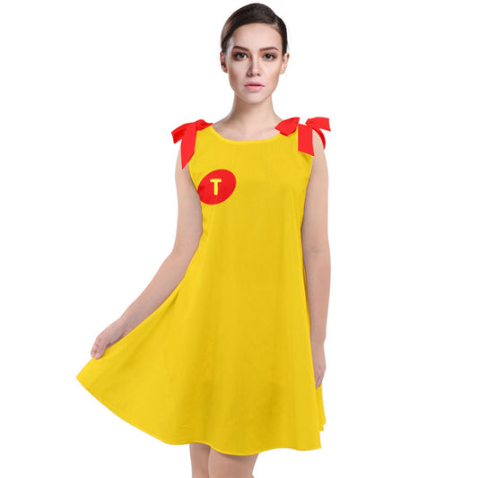 yellow T logo Tie Up Tunic Dress