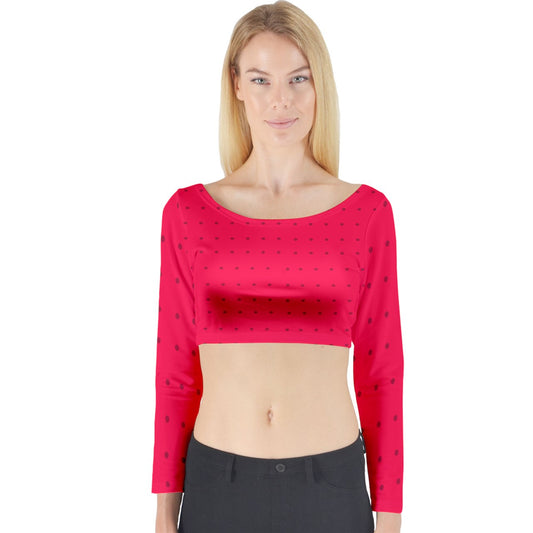 strawberries red dot Long Sleeve Crop Top