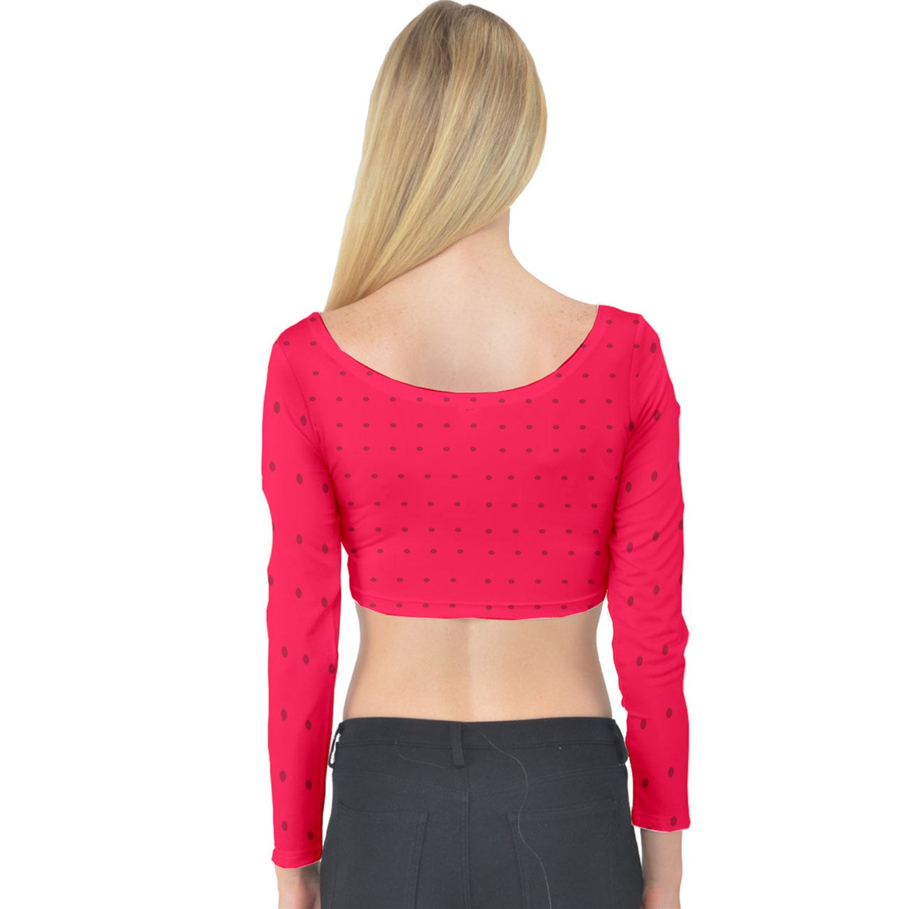 strawberries red dot Long Sleeve Crop Top
