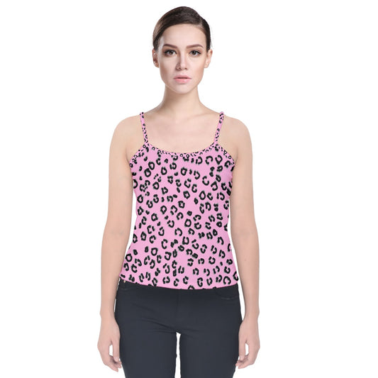 pink cheetah Velvet Spaghetti Strap Top