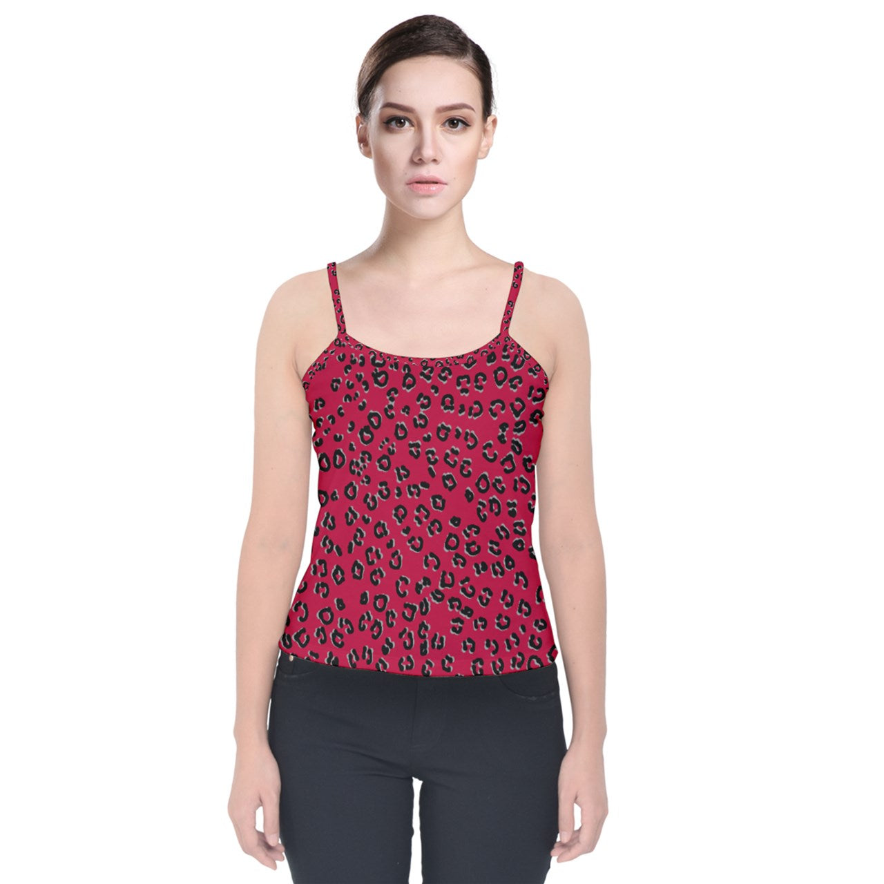 Red Cheetah Velvet Spaghetti Strap Top