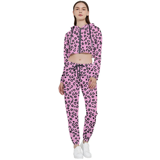 pink cheetah Cropped Track Suit