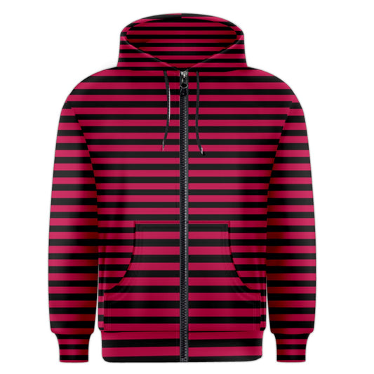 cherry red stripe Zipper Hoodie